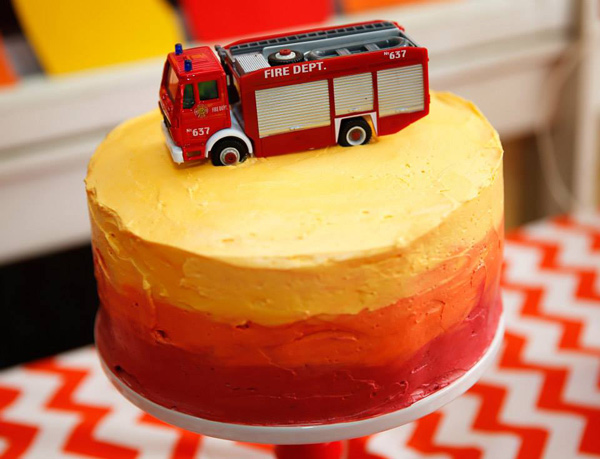fire engine ombre birthday cake