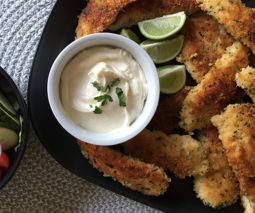 Crumbed herb chicken nuggets with lime aioli recipe - feature