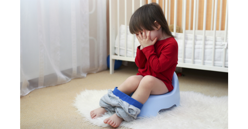 toddler child potty toilet training crying stock sl