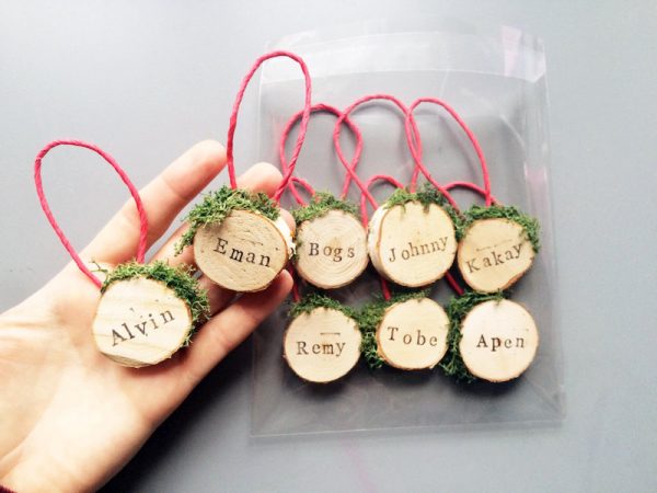 wooden Christmas baubles