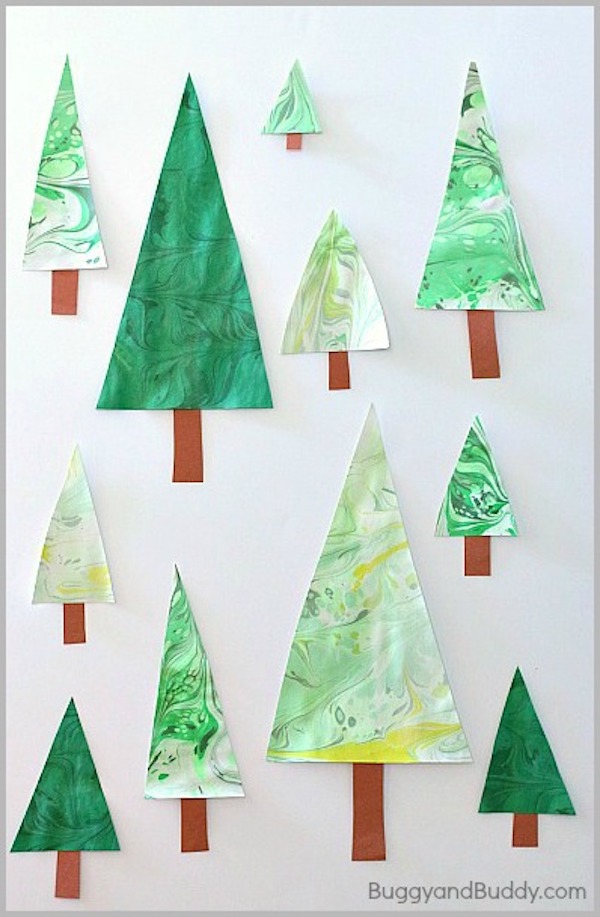 Handmade marbled Christmas tree cards
