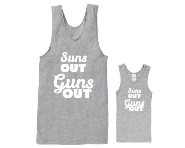 Sun's out, guns out dad and kid singlet set