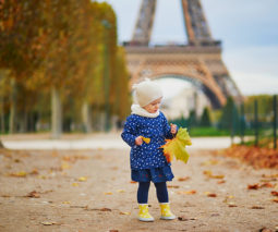 Young girl in front of Eiffel tower France - feature