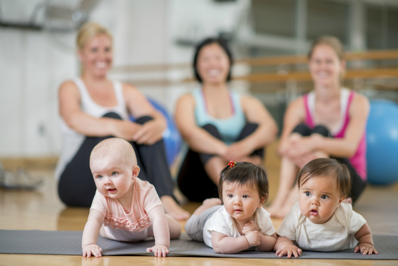 mums and babies at exercise class