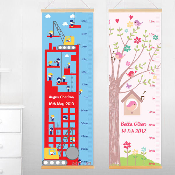 personalised height charts hanging in bedroom