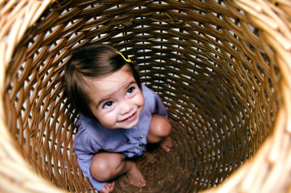 little girl in basket
