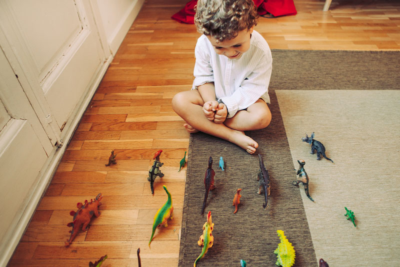 Boy with dinosaurs