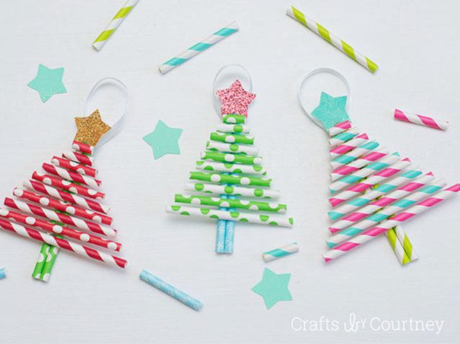 Paper straw Christmas trees - Christmas craft