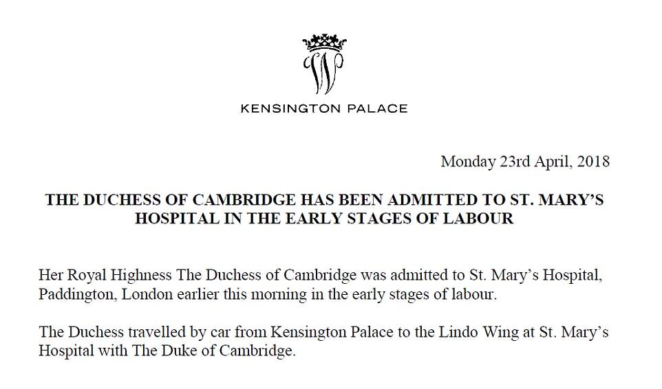 Duchess Kate is in labour