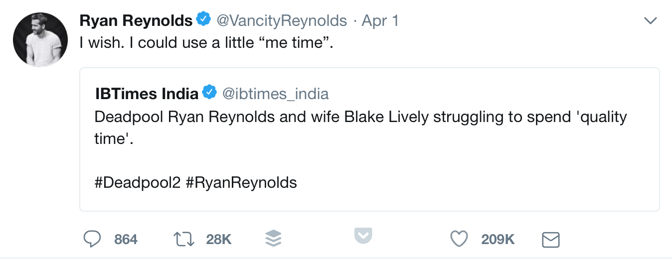 Ryan Reynolds tweet