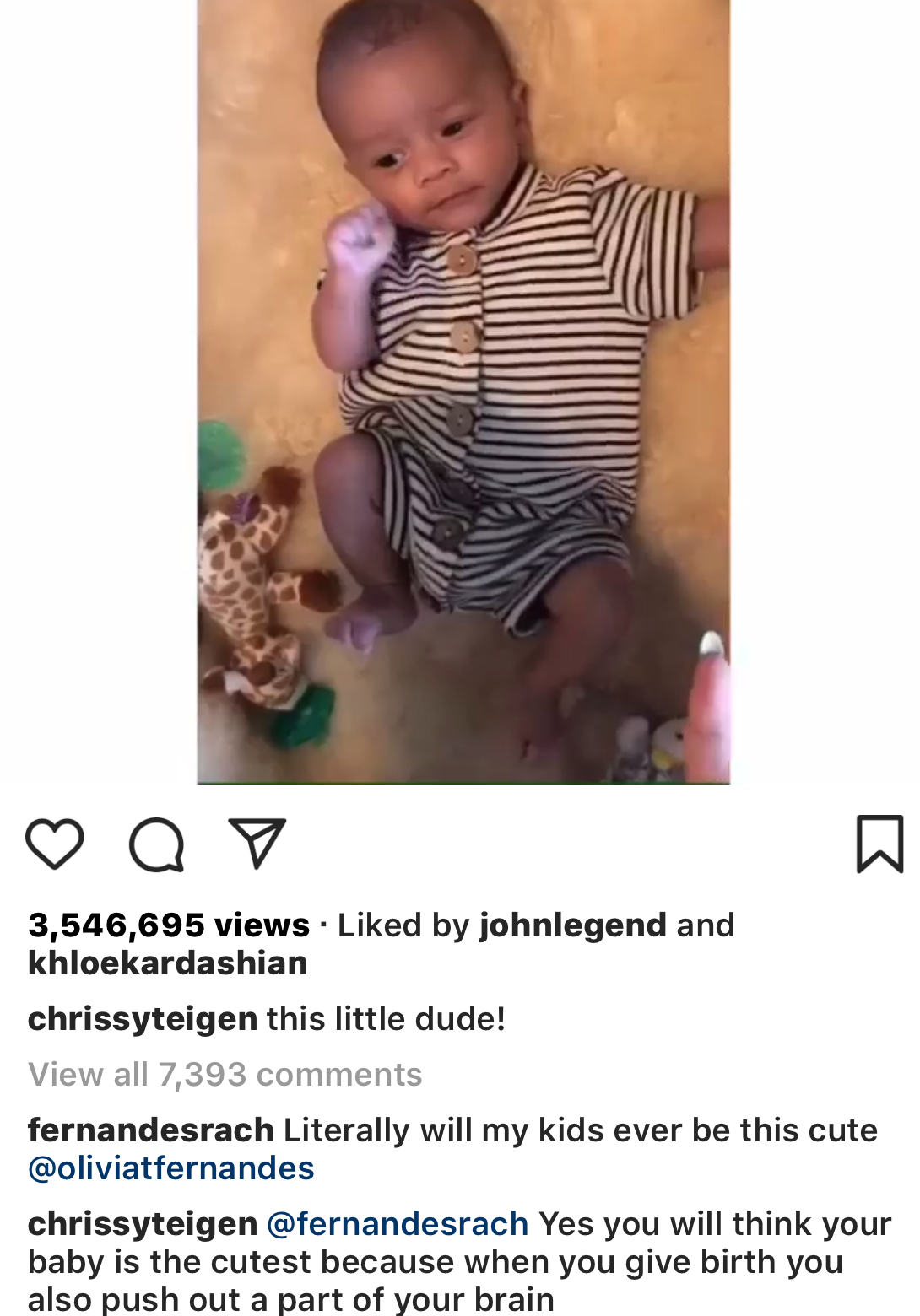 Chrissy Teigen screengrab of baby Miles
