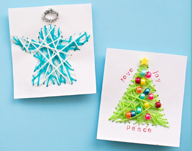 DIY string art Christmas cards