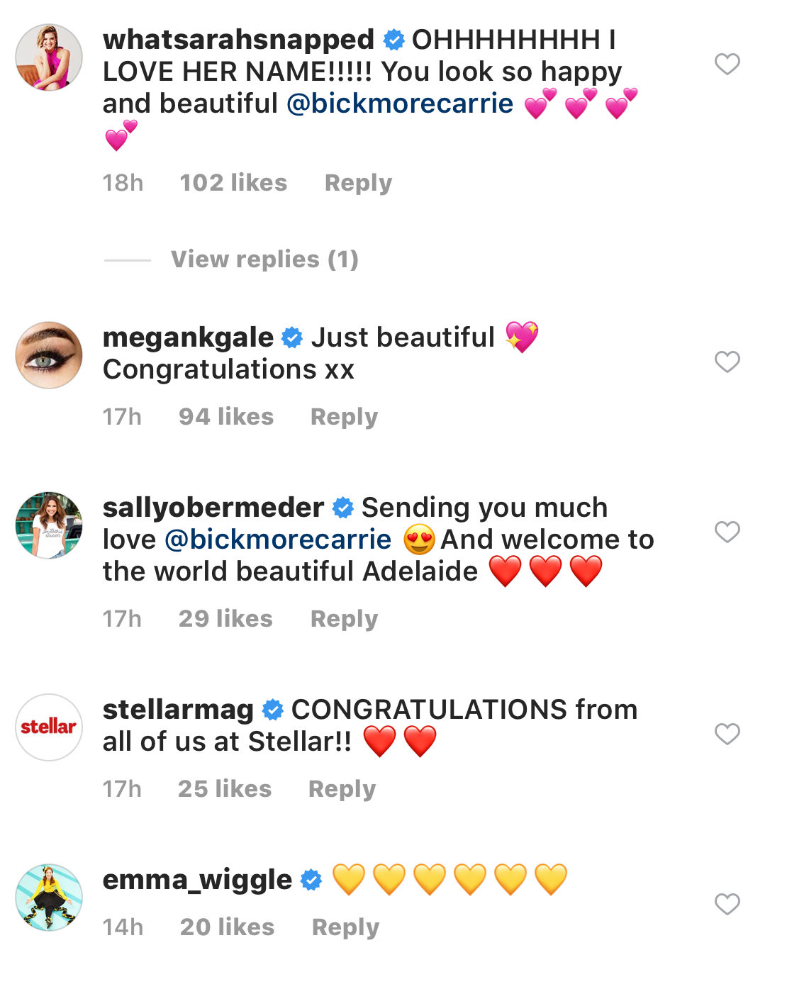 Carrie instagram comments