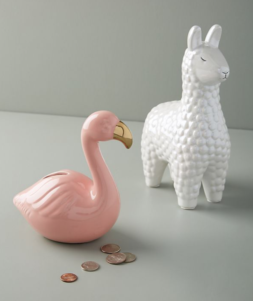 Llama piggy bank and flamingo piggy bank