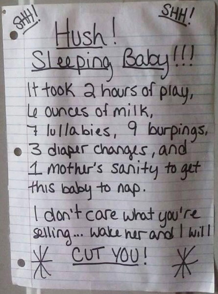 Baby sleeping note meme