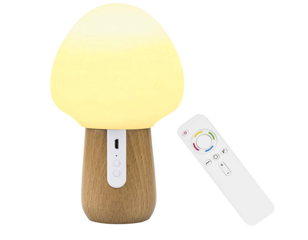 Remote Control Night Light Beech Wooden Mushroom Nursery Lamp
