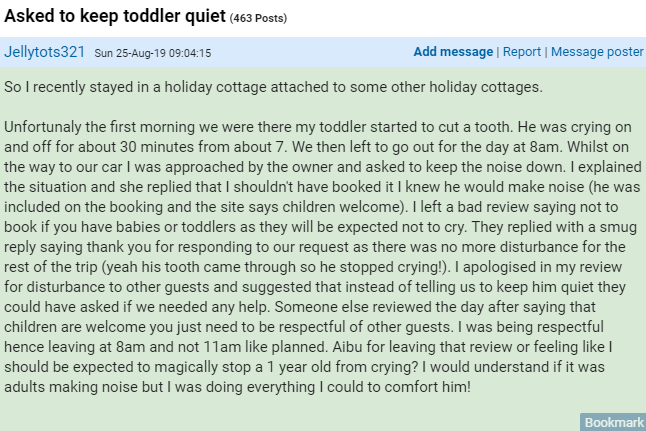 mumsnet post on crying toddler