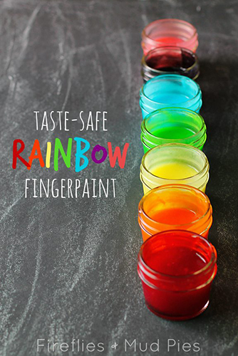 Pots of rainbow fingerpaints