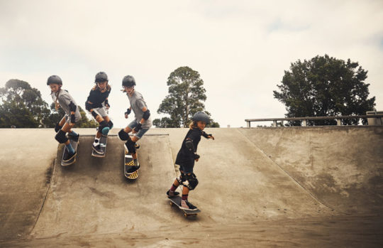 Teenagers skateboarding