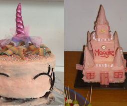 unicorn cake and princess castle cake