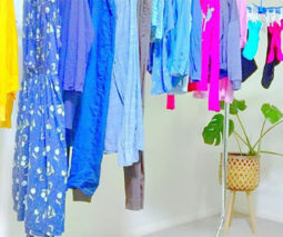 Clothes hung out to dry on a clothes rack