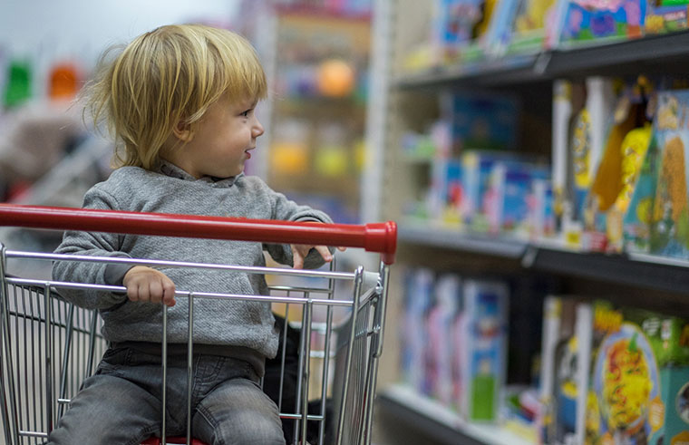 Toddler in a supermarket trolley