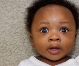 Baby with look of surprise