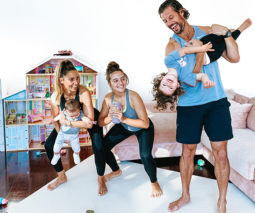 Personal trainer Sam Wood exercising with his family