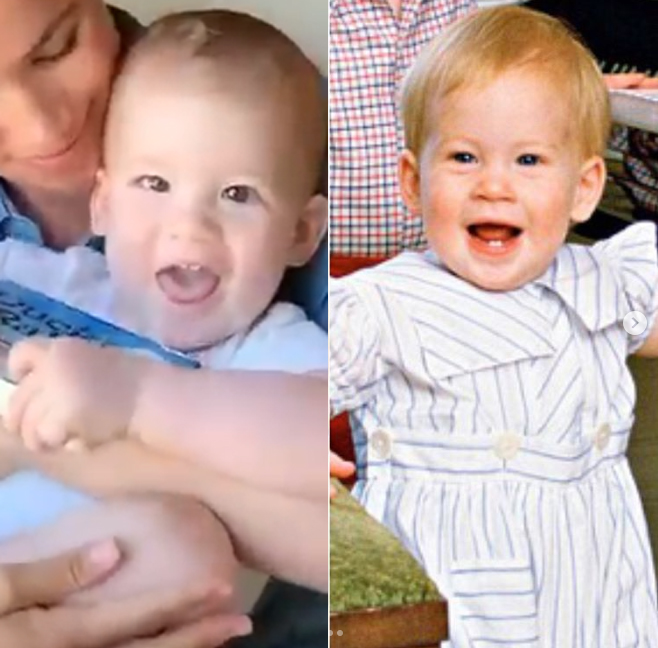 Archie and Harry side by side photo - age 1