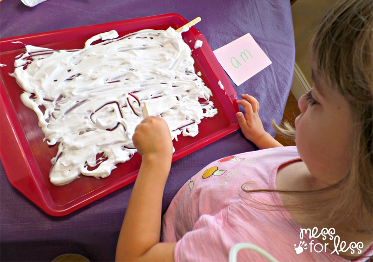 Shaving foam activities for kids - handwriting practice