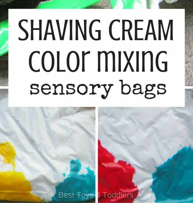 Shaving foam activities for kids - colour mixing sensory bags