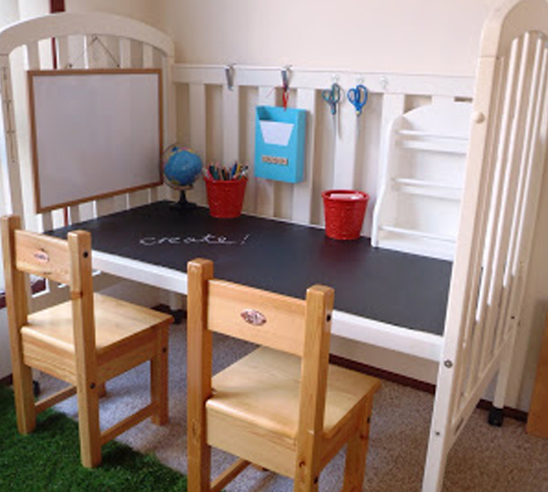 Kids craft table made from an old cot