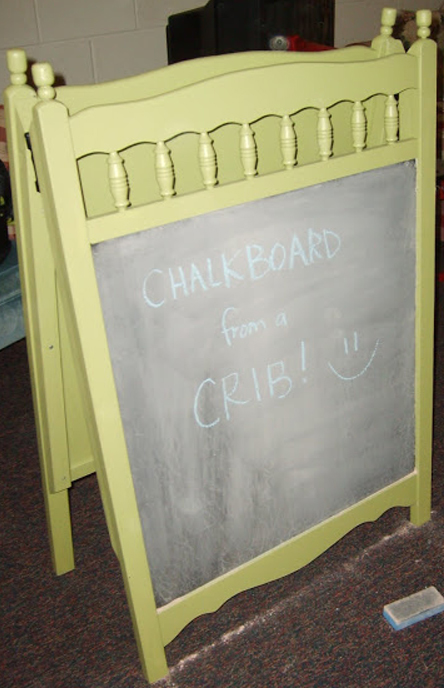 Chalk board easel made from an old cot