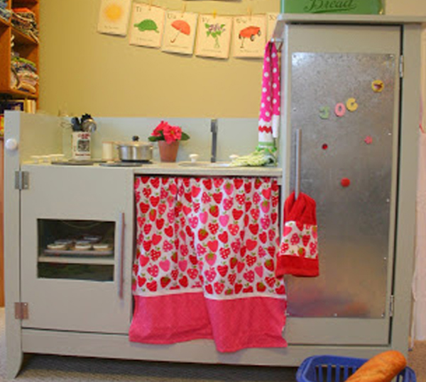 Play kitchen made from old baby change table