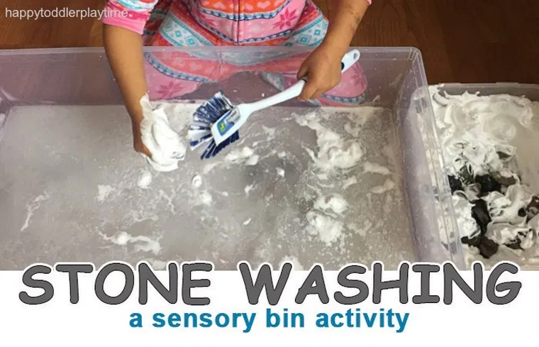 Shaving foam activities for kids - stone washing activity