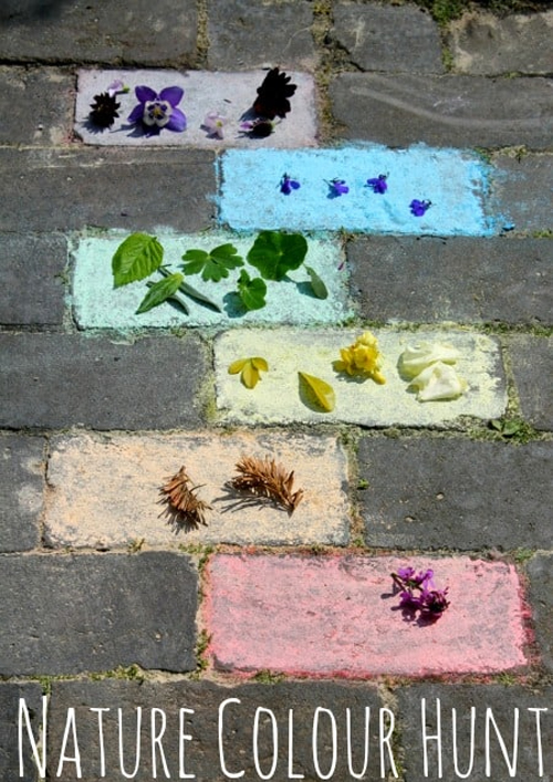 Chalk activities - nature hunt colour match sensory game
